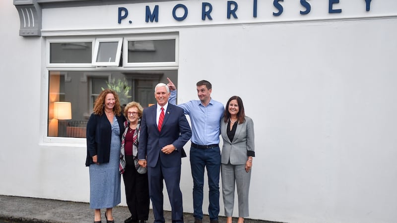 Vice-president Mike Pence  in Doonbeg in September 2019 to eat with relatives including his sister Anne Pence Poynter (left), his mother Nancy Pence Fritsch, Morrissey’s owner Hugh McNally and second lady Karen Pence (right). Photograph: Jacob King/PA
