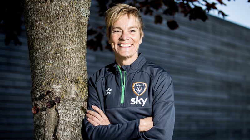 Republic of Ireland manager Vera Pauw at the squad announcement at FAI HQ in Dublin on Friday. ‘Here in Ireland we are safe. There is a safe environment. You feel that also in the squad.’ Photograph: Laszlo Geczo/Inpho