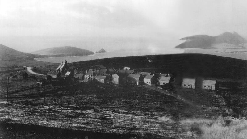 The fictional village of Kirrary, with Blaskets in the background, constructed for Ryan’s Daughter