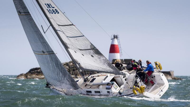 Jedi racing past the Muglins light beacon while racing to  Bray on day one of the Dún Laoghaire Regatta, where 409 boats are competing for prizes. Photograph: David Branigan/Oceansport