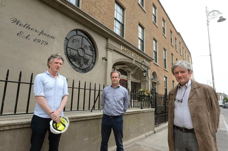 Shane Nolan, (Nolan Group) with Dermot Brennan and James Slattery, both from David Slattery Architects, pictured at Keavan’s Port Hotel, on Camden Street, Dublin. Photograph: Dara Mac Dónaill/The Irish Times