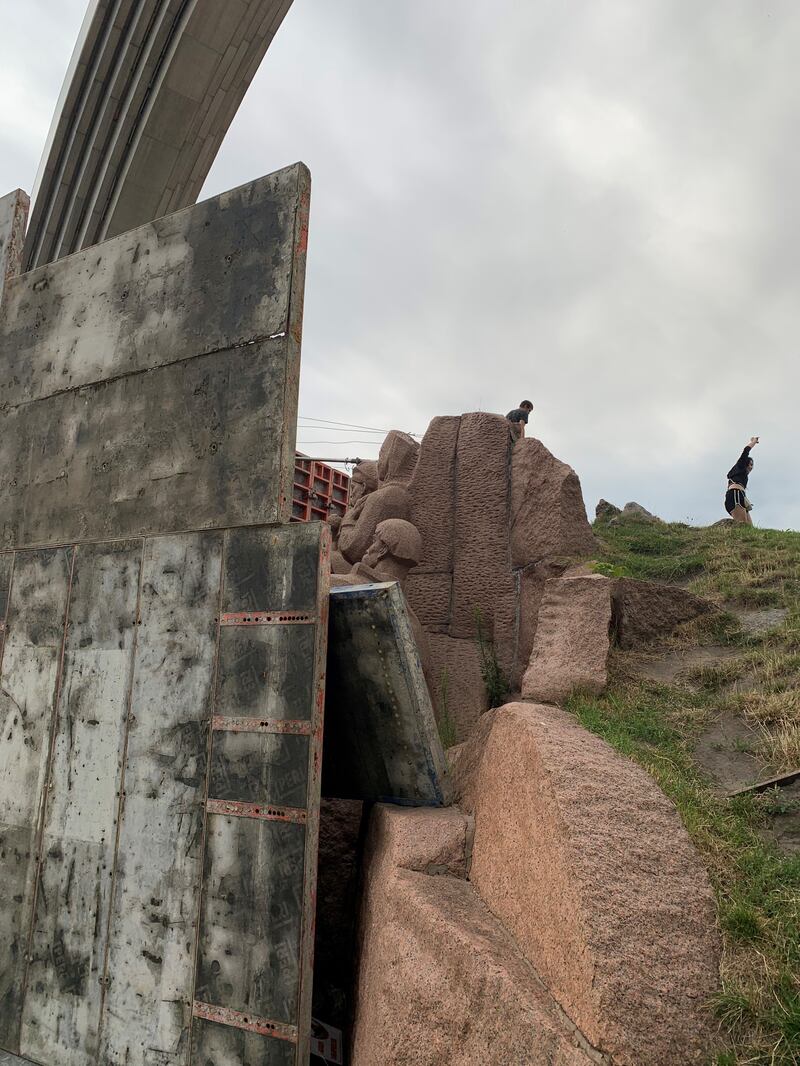 Ukraine has walled up statues portraying friendship between Ukrainians and Russians. Photograph: Lara Marlowe