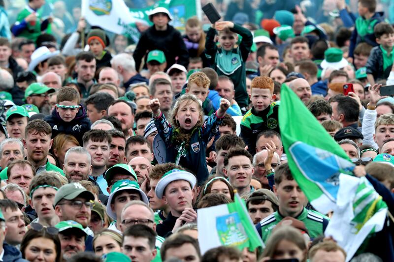 Limerick fans celebrate at FBD Semple Stadium. Photograph: Bryan Keane/Inpho