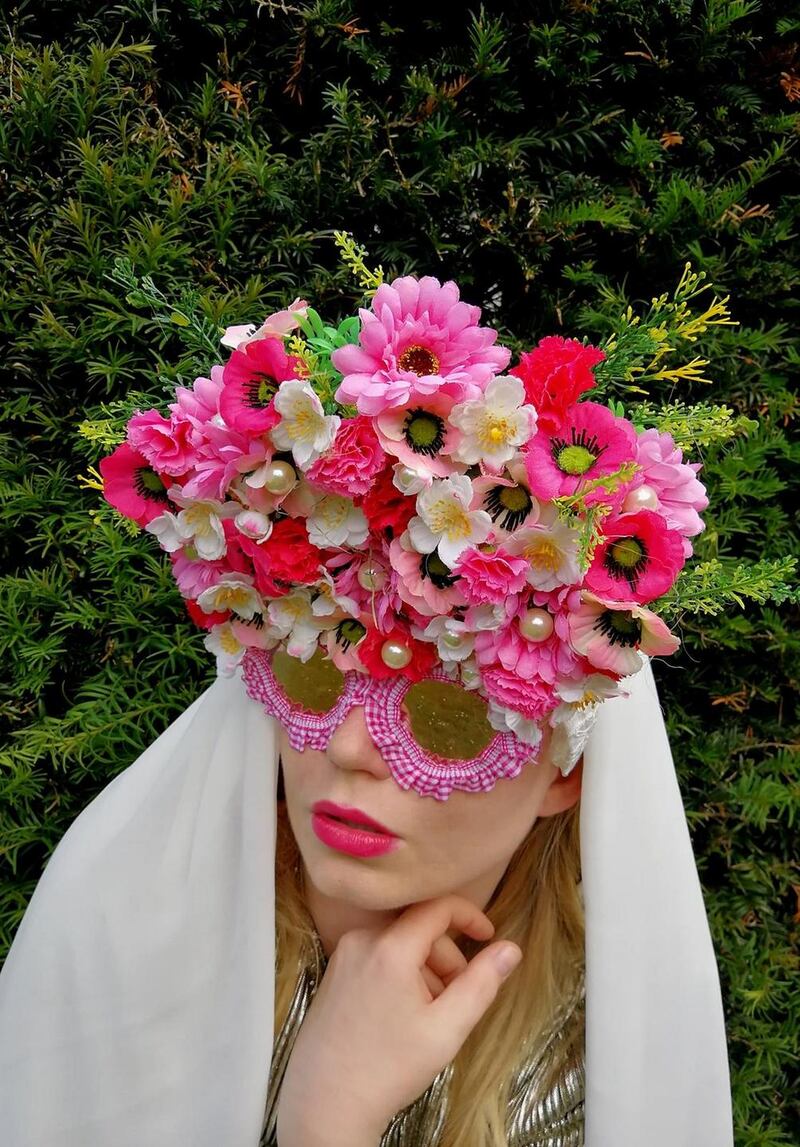 Eden: Upcycled frames customised with fake flowers and pearls and finished with a pink gingham trim. Photograph: Edward Keegan