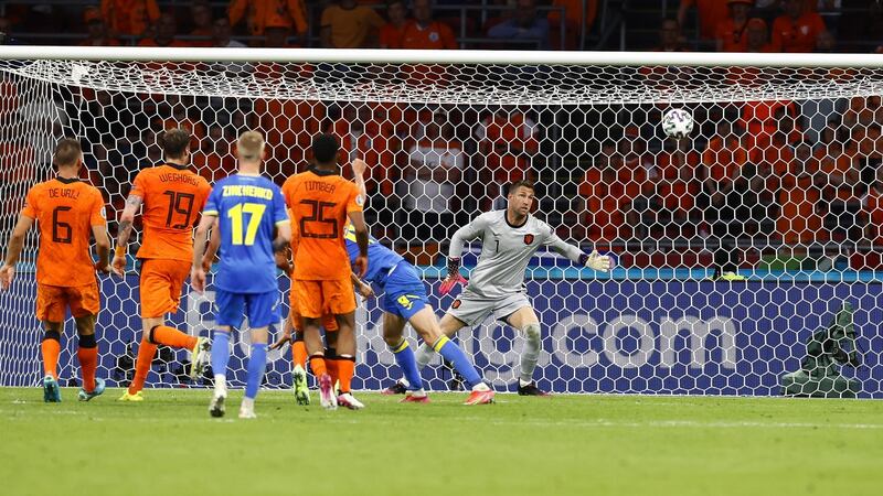 Yaremchuk equalises for Ukraine. Photo: Koen van Weel/EPA