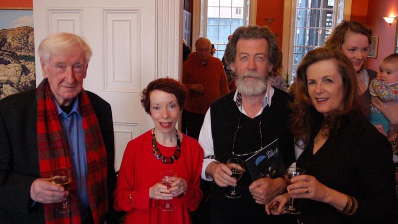 Poet John Montague, author Elizabeth Wassell, Denis and Christine Dwyer Hickey and, in the background, Rebecca O’Connor, editor of the Moth