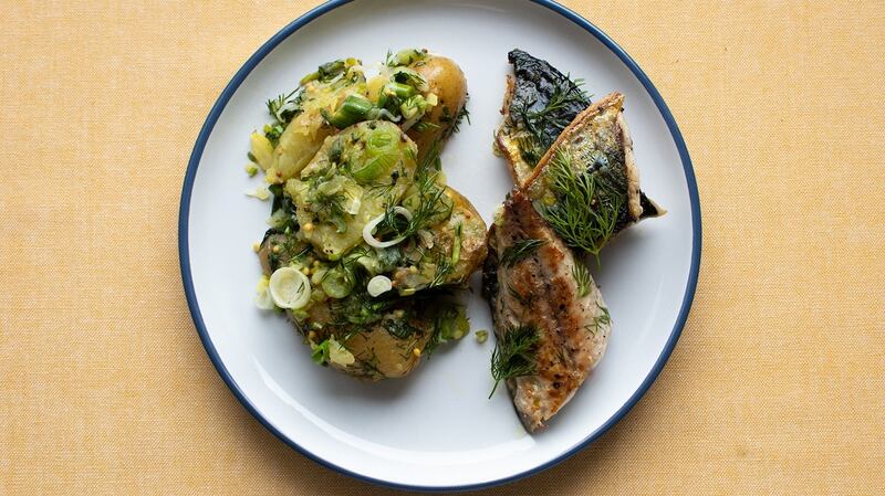 Pan-fried mackerel with herby potato salad.