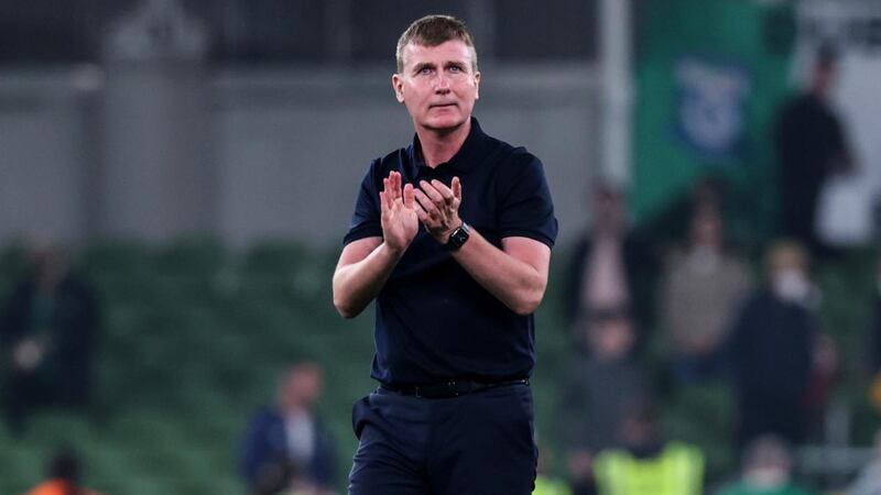 Republic of Ireland manager Stephen Kenny applauds the crowd after the draw against Serbia in the World Cup qualifier at the Aviva Stadium. Photograph: Morgan Treacy/Inpho