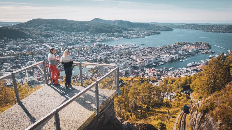 A funicular railway runs from the city to the peak of Mount Floyen