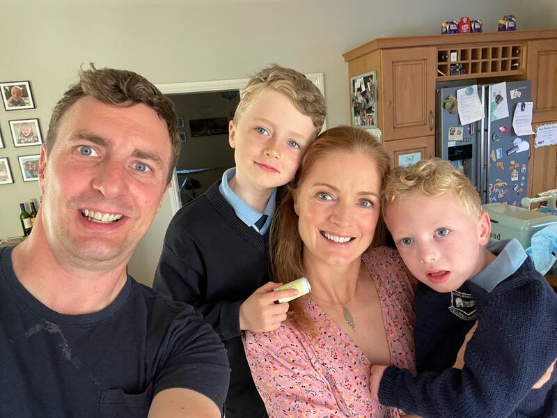 Jamie, Conor, Dawn and Cathal, on Cathal's first day of school.