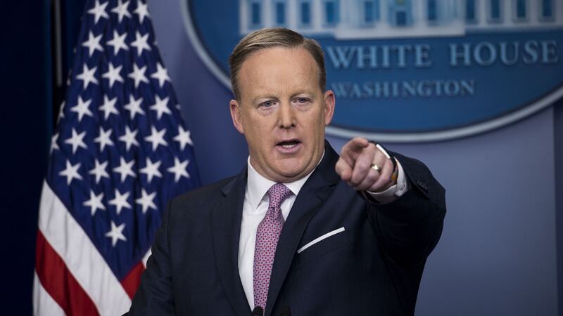 Sean Spicer: back when he was  White House press secretary taking questions during his first briefing in the White House in January 2017. Photograph: Doug Mills/New York Times