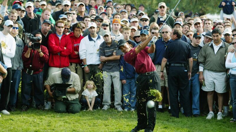 Tiger Woods hits out of the heavy rough on the 17th hole during the final round at the 2003 Buick Invitational at Torrey Pines Golf Course  in La Jolla, California. Photograph: Donald Miralle/Getty Images