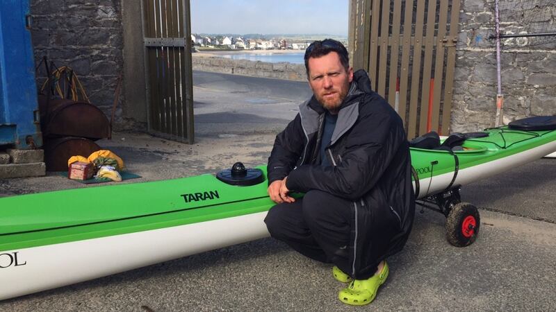 Mick O'Meara (49) preparing to get back on the water in Skerries, Co Dublin on Tuesday for the final four-day stretch to Waterford. Photograph: Gary Quinn