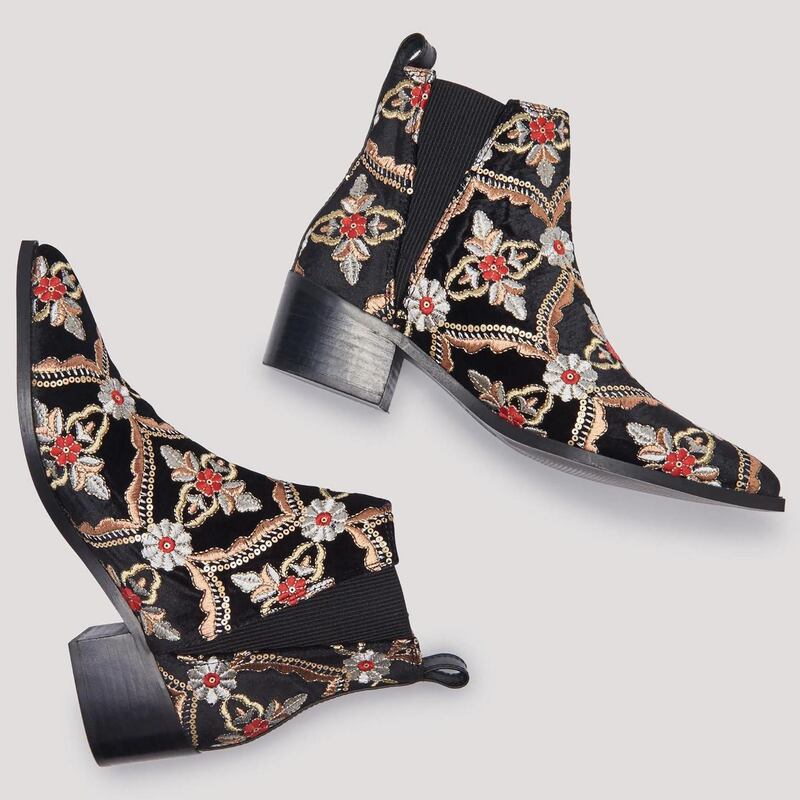 Ula black embroidered velvet boots by Miista £99 miista.com
