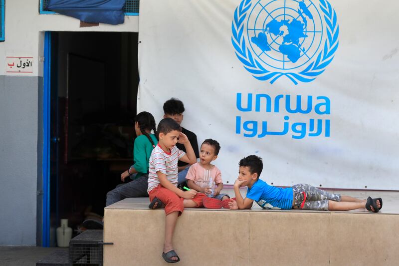 Palestinian children gather at an UNRWA school in Sidon, Lebanon. Photograph: AP