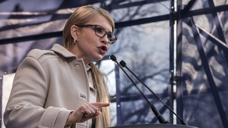 Ukrainian presidential candidate Yulia Tymoshenko campaigns at a rally in Kiev. Ukrainians are set to go to the polls on March 31st. Photograph: Brendan Hoffman/Getty Images