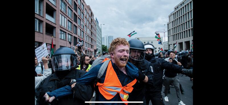 Shane O'Brien at a pro-Palestinian protest in Berlin. Photograph: Andrés Felipe Trujillo Sierra
