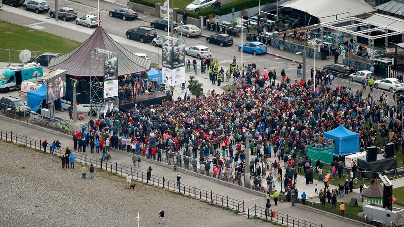Katie Taylor has been welcomed back to her hometown of Bray, Wicklow this evening, an aerial view of the crowd which had gathered on thesSeafront of the North Wicklow Town. Photograph Nick Bradshaw/The Irish Times