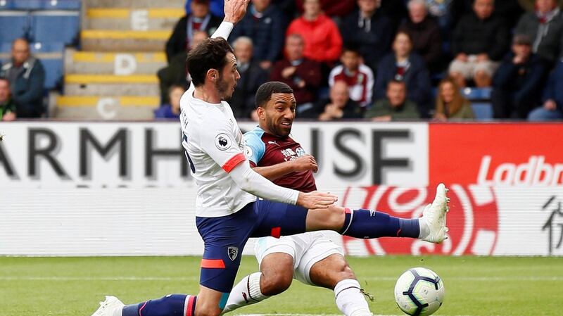 Burnley’s Aaron Lennon scores their second goal in the premier League game against  Bournemouth at  Turf Moor. Photograph: Jason Cairnduff/Action Images via Reuters