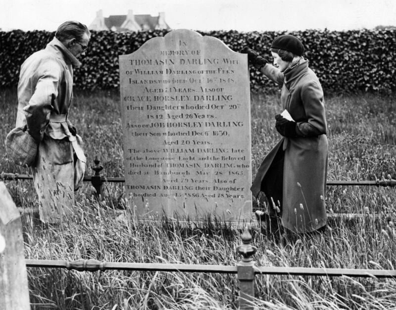Tombstone of British heroine Grace Horsley Darling (1815-1842) and her father William, keeper of the Longstone lighthouse on the Farne Islands in Bamburgh, Northumberland. Photograph: Fox Photos/Getty Images