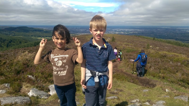 Get to the heather and furze above Tibradden Wood – like Aran and Vinny – and you’ll find wonderful views and an ideal spot for a picnic. Photograph: Gerry Mullins