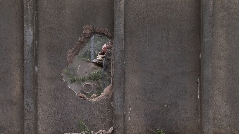 The structure of the internal wall at the prison turned out to be surprisingly flimsy. Photograph: courtesy of Donovan Wylie and Peter Mann