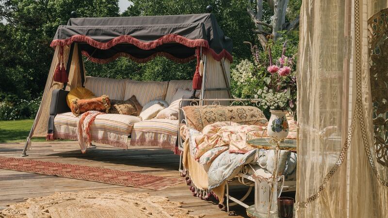 Boho on sea with lots of interesting textiles, all sourced by Lowe, for lounging in the sun. Photograph: Dave Watts