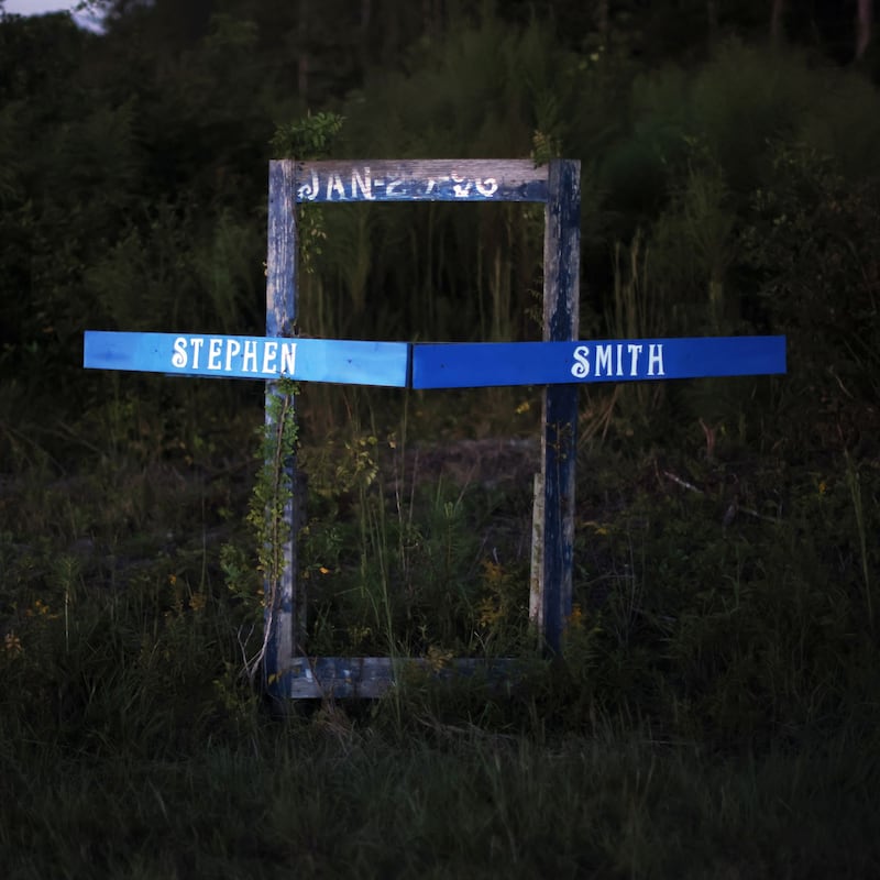A roadside memorial for Stephen Smith, who died in 2015 at the age of 19. Photograph: Travis Dove/New York Times