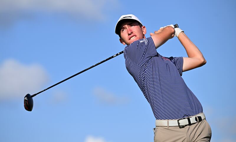 Tom McKibbin in action at the Mauritius Open at Mont Choisy Le Golf in Port Louis. He has hit the ground running since winning his full European Tour car. Photograph: Stuart Franklin/Getty Images