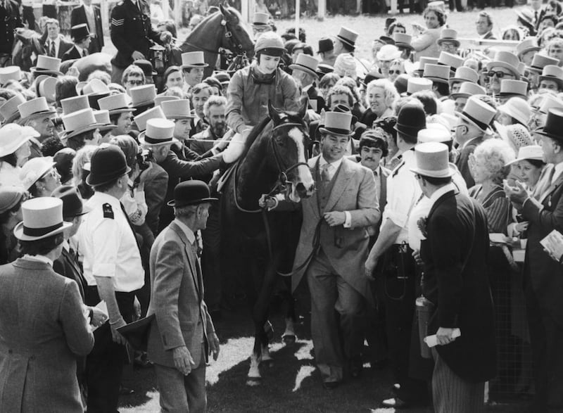 The 19-year-old English jockey Walter Swinburn on Shergar, after winning the Epsom Derby on June 3rd, 1981. Photograph: Central Press/Hulton Archive/Getty Images