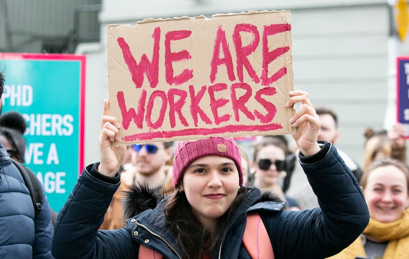 Luz Magre orignally from Colombia, now living in Rathfarnam, during a Postgraduate Workers Organisation protest at Leinster House earlier this year. Photograph: Gareth Chaney/Collins 