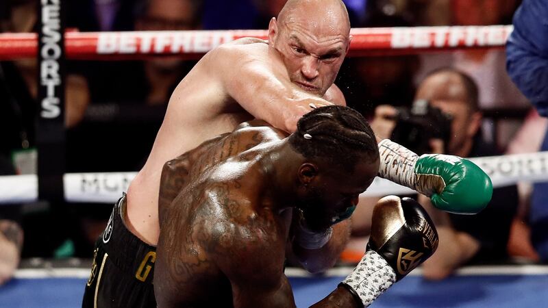 Tyson Fury  in action against Deontay Wilder during the WBC World Heavyweight Championship title fight at the Garden Arena in Las Vegas, Nevada. Photograph: Etienne Laurent /EPA