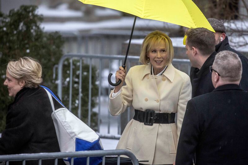 E. Jean Carroll arrives at Federal DIstrict Court in Manhattan on Tuesday.  Photograph: Dave Sanders/The New York Times 
