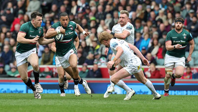 Anthony Watson of Leicester Tigers goes past Will Becconsall of Exeter Chiefs during a Premiership clash at Welford Road Stadium, Leicester. 'We’ve [England] got a lot of motivation, given how turbulent the last 18 months have been.' Photograph: David Rogers/Getty Images
