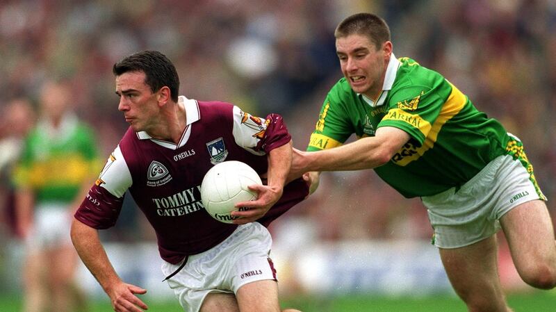 Pádraic Joyce in action for Galway against Kerry’s Darragh Ó Sé during the 2000 All-Ireland Final at Croke Park. Photograph: Andrew Paton/Inpho