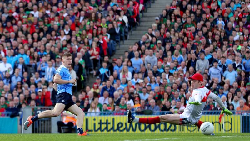Dublin’s first goal: Con O’Callaghan produced one of those brilliant training-ground finishes that young lads take on. Photograph: James Crombie/Inpho