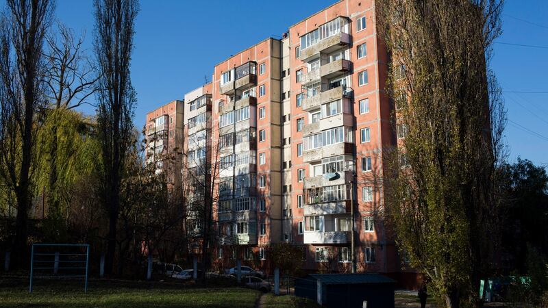 A residential building in Rivne, Ukraine, where authorities say Oleg Smorodinov murdered Ivan Mamchur. Photograph: Joseph Sywenkyj/New York Times