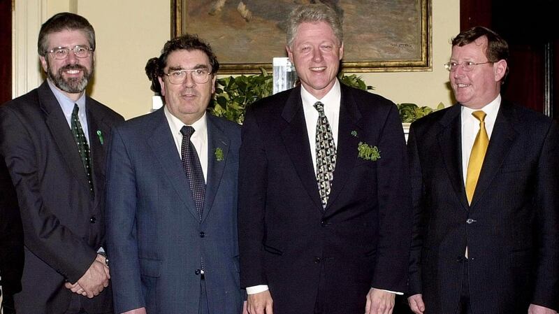 Clinton with Gerry Adams, John Hume and David Trimble in March 2000 at the White House. Photograph: Joyce Naltchayan/AFP/Getty Images