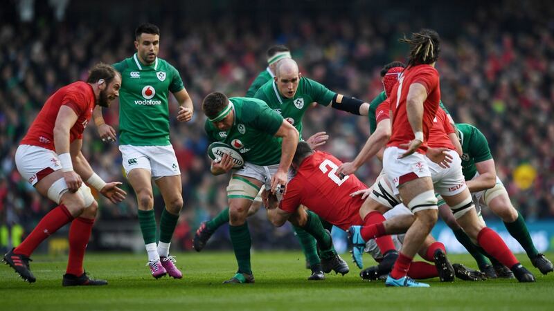 Ken Owens tackles CJ Stander. Photograph: Clodagh Kilcoyne/Reuters