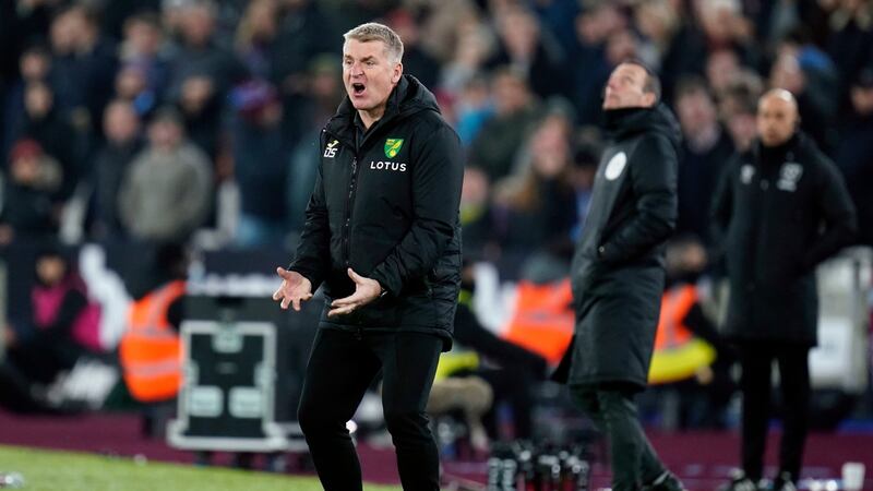 Dean Smith’s Norwich remain rooted to the bottom of the Premier League. Photograph: Andrew Matthews/PA