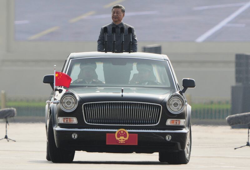 Chinese president Xi Jinping inspects the troops. Photograph: Andy Wong/AP