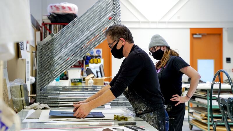 Students in the printworks in Grangegorman. Photograph: Conor Mulhern