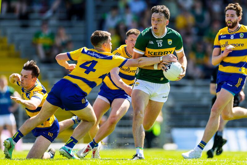 Kerry's David Clifford and David Murray of Roscommon during their match in Killarney at the weekend. Photograph: Laszlo Geczo/Inpho