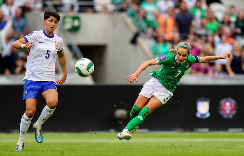 Julie-Ann Russell scored in the victory over France at Páirc Uí Chaoimh last July.
Photograph: Ryan Byrne/Inpho