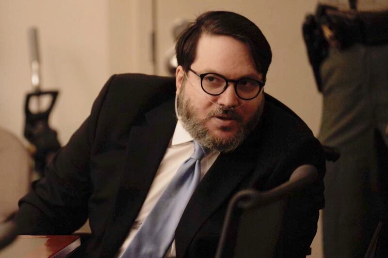 Nicholas Rossi appeared in court in Salt Lake City in a wheelchair and wearing an oxygen supply. Photograph: Firecrest Films via AP/ Pool