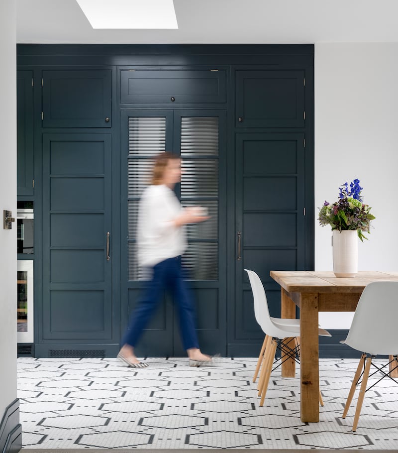 Hand painted pantry doors: Before, you could paint only a solid-timber kitchen. Now, even a laminate or high-gloss kitchen can be successfully repainted. Photograph: Donal Murphy Photography