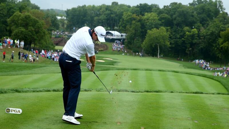 Justin Rose uses an iron off the tee on short Par 4 13th hole at Valhalla. Photograph: Andy Lyons/Getty Images