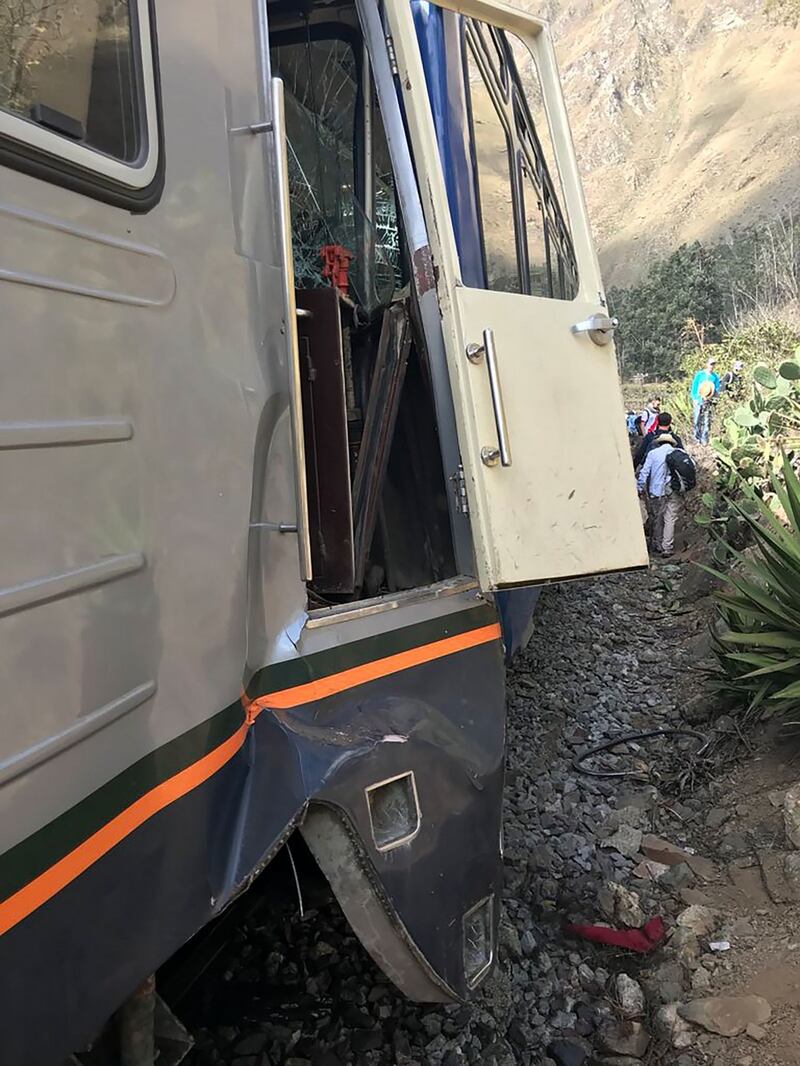 Another view of the damage sustained to one of the trains in the rear-end collision. Photograph: Scott Haldanescott Haldane/AFP/Getty Images