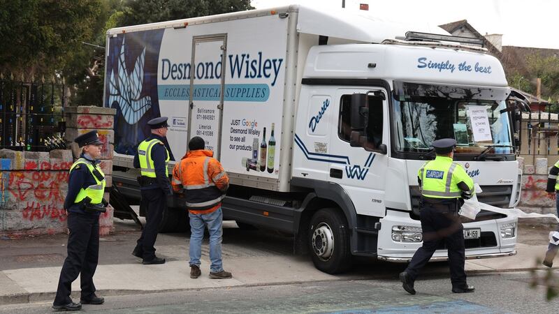 A man remained in custody last night after he reversed a truck through the gates of the Russian embassy in Dublin. Photograph: Nick Bradshaw