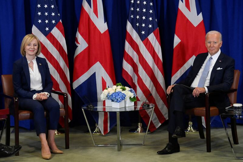 UK prime minister Liz Truss and US president Joe Biden discussed Northern Ireland during a meeting at the UN in New York this week. Photograph: Toby Melville/PA Wire